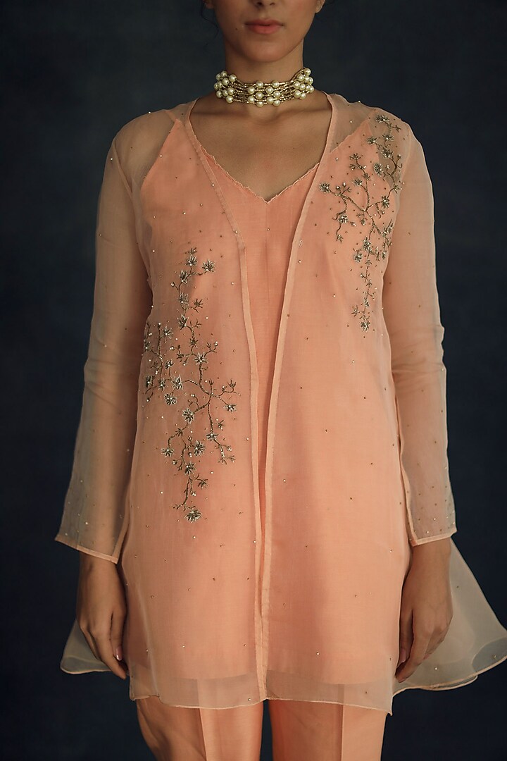 Peach Embroidered Pant Set by Shikha Mehta at Pernia's Pop Up Shop