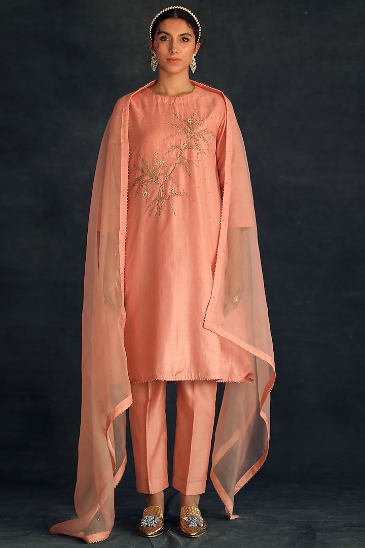 Blush Pink Embellished Kurta Set by Shikha Mehta