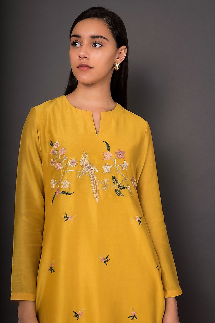 Mustard Yellow Embroidered Kurta Set by Shikha Mehta at Pernia's Pop Up Shop