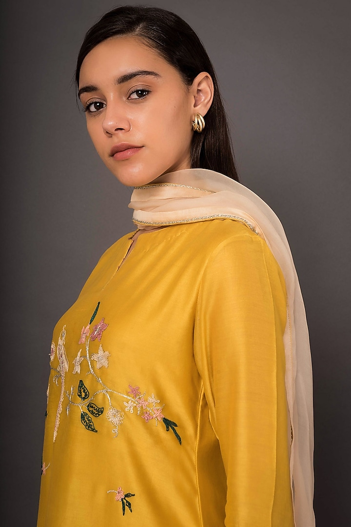Mustard Yellow Embroidered Kurta Set by Shikha Mehta at Pernia's Pop Up Shop