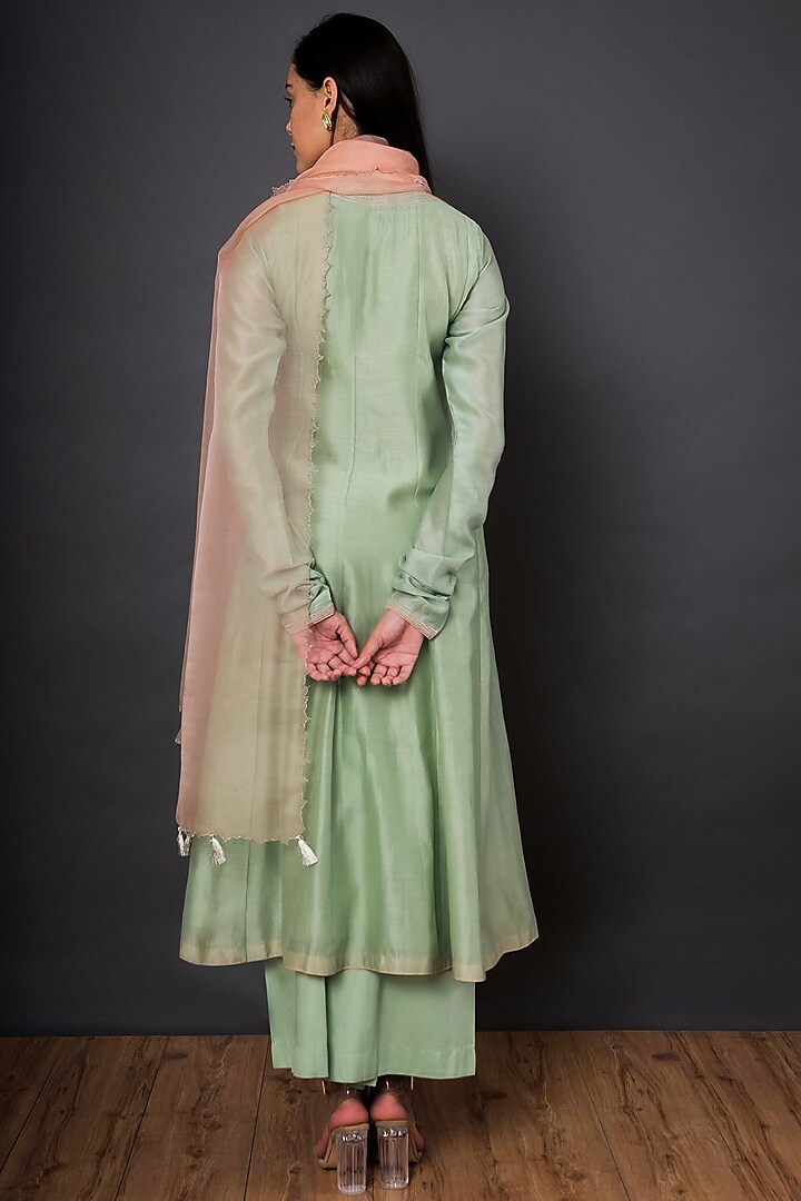 Green Embroidered Angrakha Kurta Set by Shikha Mehta at Pernia's Pop Up Shop