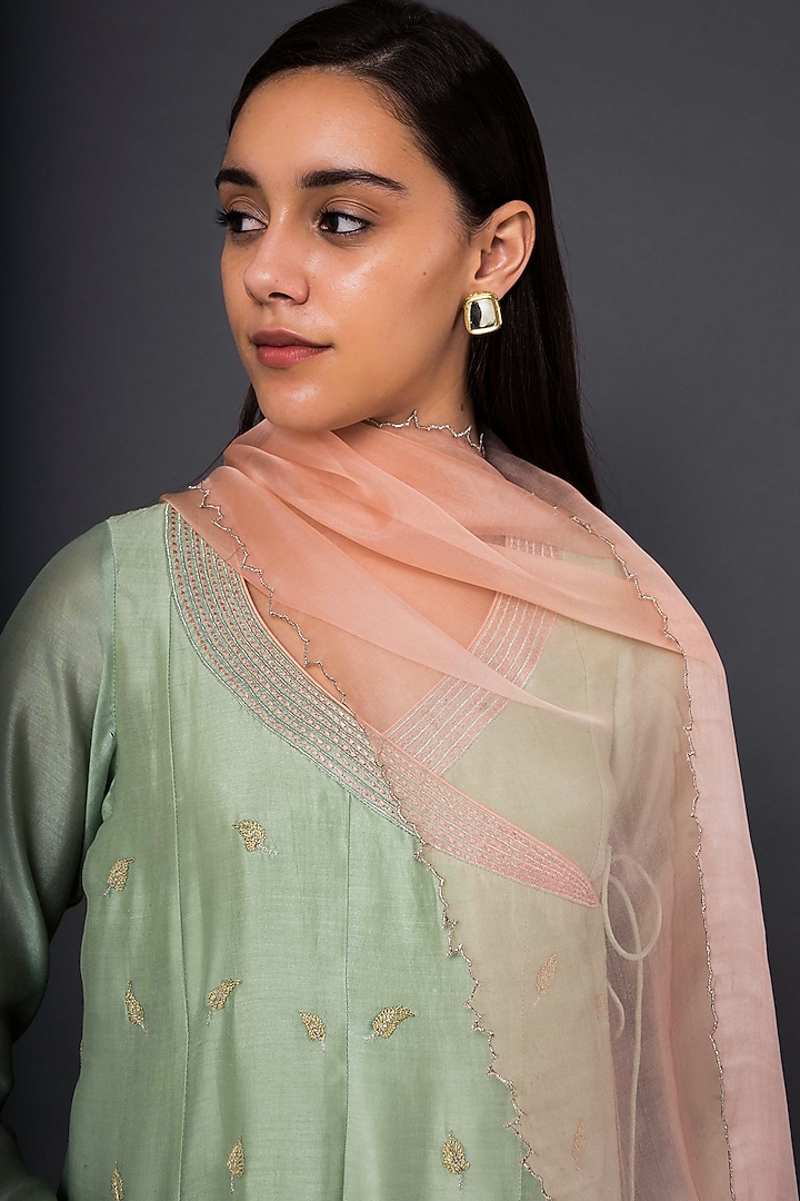 Green Embroidered Angrakha Kurta Set by Shikha Mehta at Pernia's Pop Up Shop