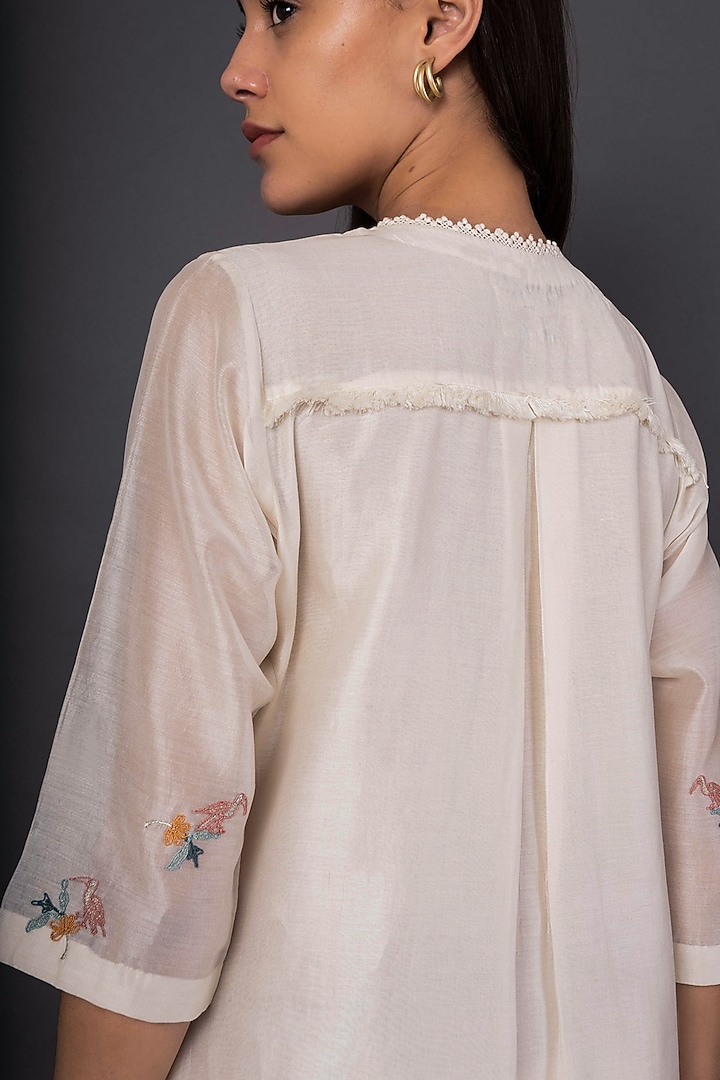 Ivory Zari & Thread Embroidered Pant Set by Shikha Mehta at Pernia's Pop Up Shop