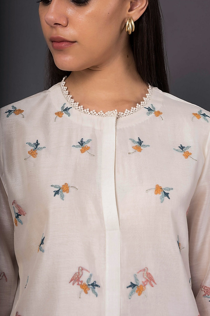 Ivory Zari & Thread Embroidered Pant Set by Shikha Mehta at Pernia's Pop Up Shop