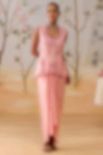 Pink Satin Draped Skirt Set by Shikha Mehta at Pernia's Pop Up Shop
