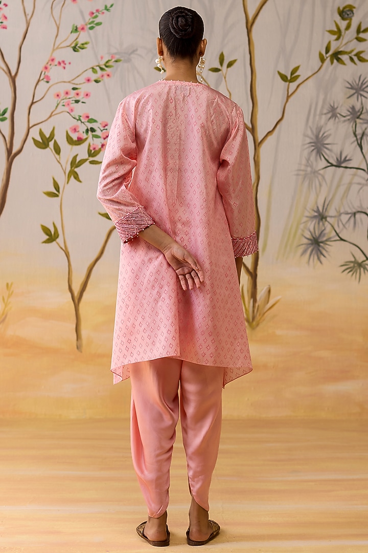 Pink Silk Block Printed & Hand Embroidered Tunic Set by Shikha Mehta at Pernia's Pop Up Shop