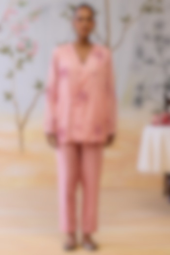 Pink Silk Thread Hand Embroidered Co-Ord Set by Shikha Mehta at Pernia's Pop Up Shop