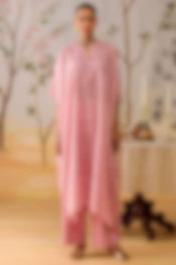 Lilac Silk Thread Hand Embroidered Kaftan Set by Shikha Mehta at Pernia's Pop Up Shop