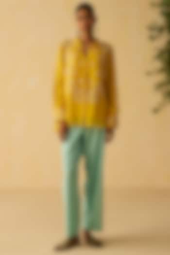 Yellow Silk Chanderi Thread Embroidered Co-Ord Set by Shikha Mehta at Pernia's Pop Up Shop