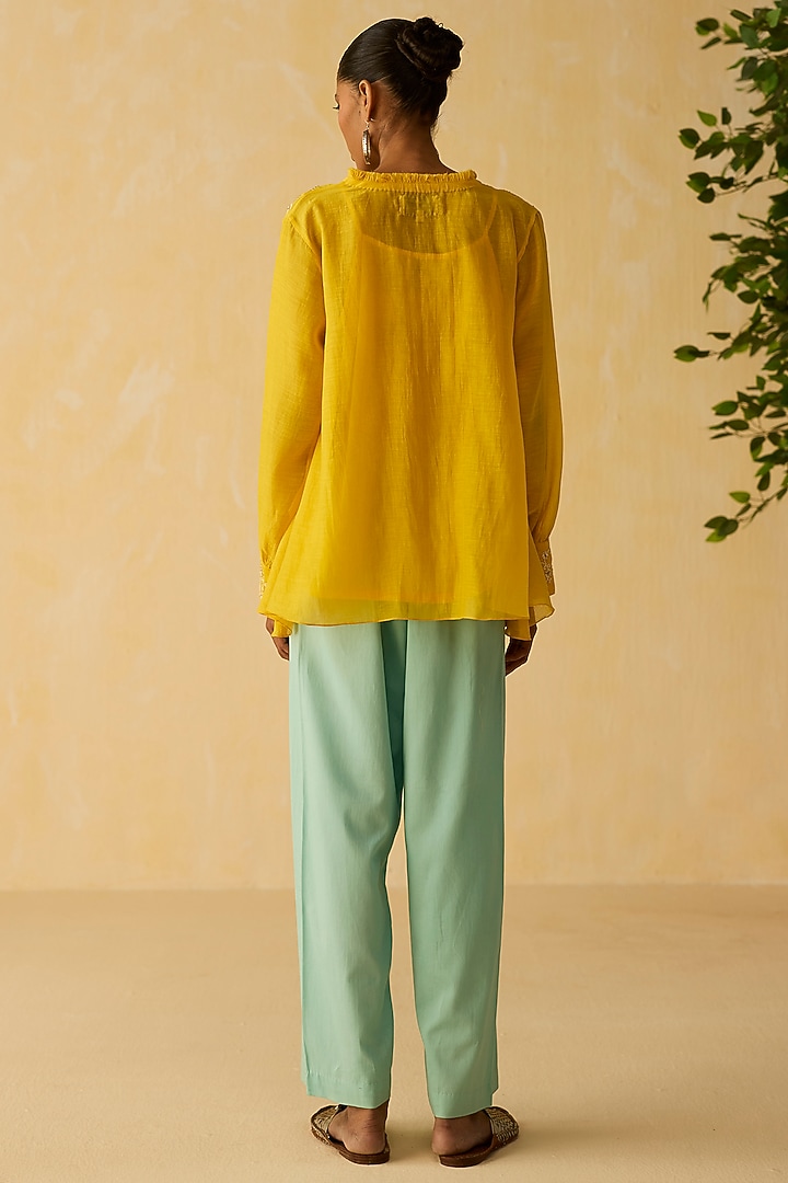 Yellow Silk Chanderi Thread Embroidered Co-Ord Set by Shikha Mehta at Pernia's Pop Up Shop