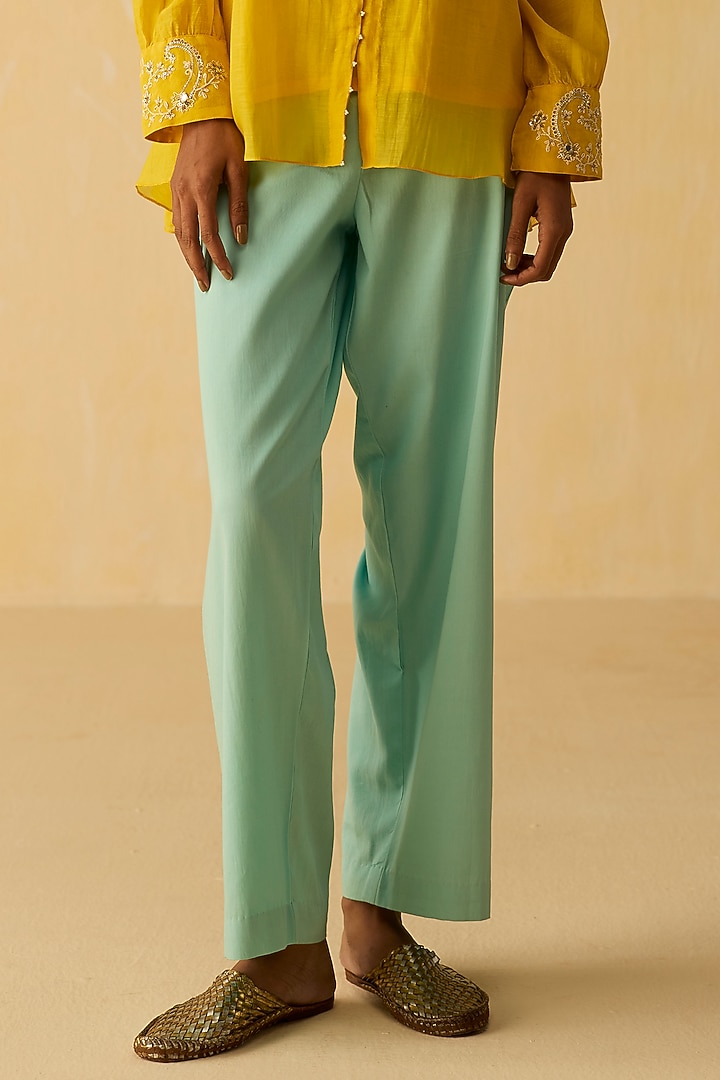 Yellow Silk Chanderi Thread Embroidered Co-Ord Set by Shikha Mehta at Pernia's Pop Up Shop