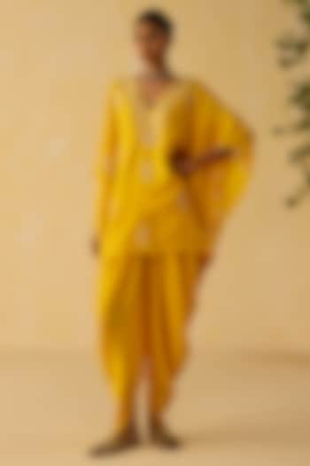 Yellow Dola Silk Thread Embroidered Tunic Set by Shikha Mehta at Pernia's Pop Up Shop
