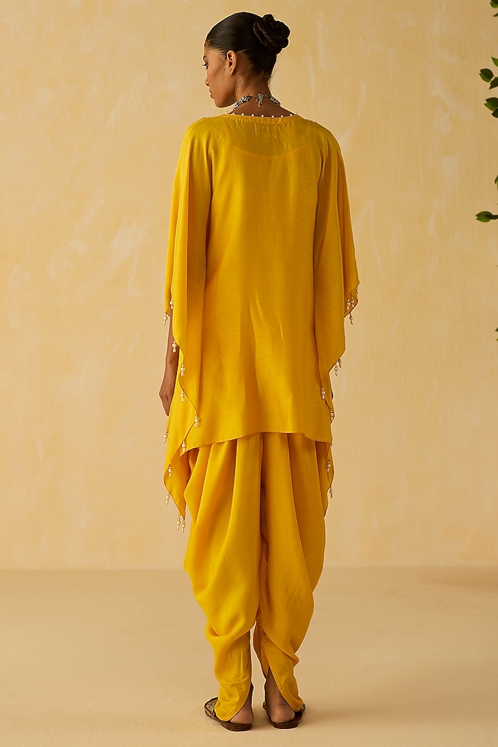 Yellow Dola Silk Thread Embroidered Tunic Set by Shikha Mehta at Pernia's Pop Up Shop
