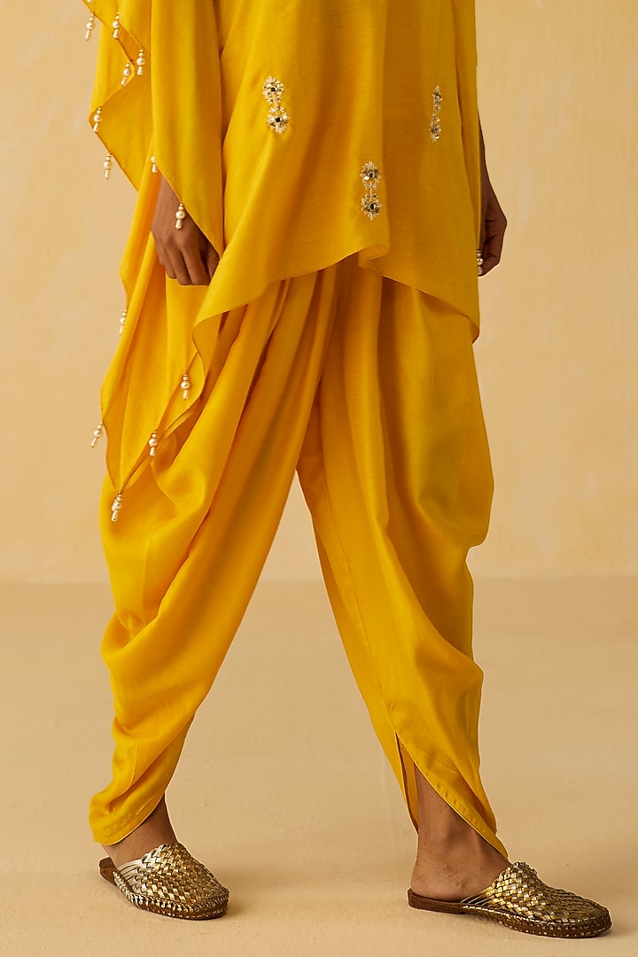 Yellow Dola Silk Thread Embroidered Tunic Set by Shikha Mehta at Pernia's Pop Up Shop