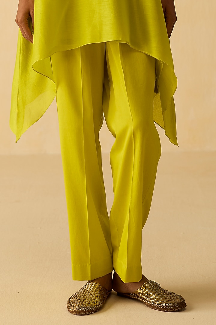 Lime Green Silk Chanderi Thread Embroidered Co-Ord Set by Shikha Mehta at Pernia's Pop Up Shop