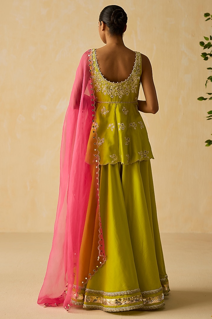 Lime Green Silk Chanderi Wedding Sharara Set by Shikha Mehta at Pernia's Pop Up Shop