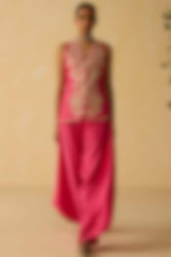 Pink Silk Chanderi Thread Embroidered Co-Ord Set by Shikha Mehta at Pernia's Pop Up Shop