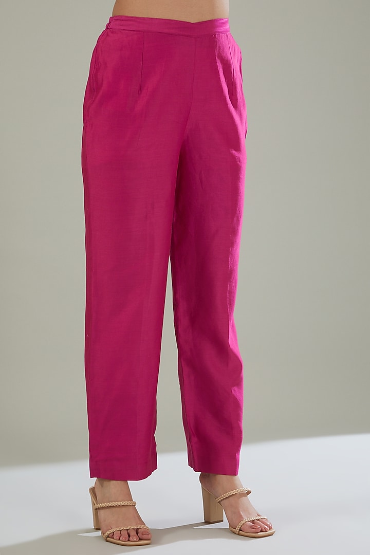 Fuchsia Pink Silk Chanderi Embroidered Kurta Set by Shikha Mehta at Pernia's Pop Up Shop