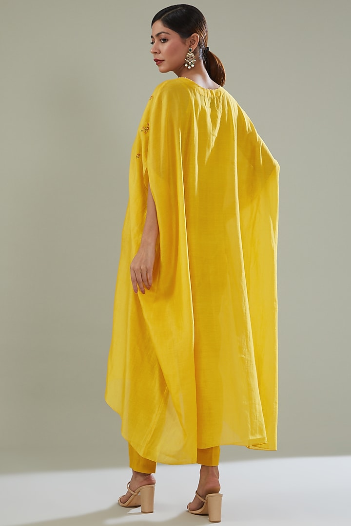 Yellow Silk Chanderi Embroidered Kaftan Set by Shikha Mehta at Pernia's Pop Up Shop