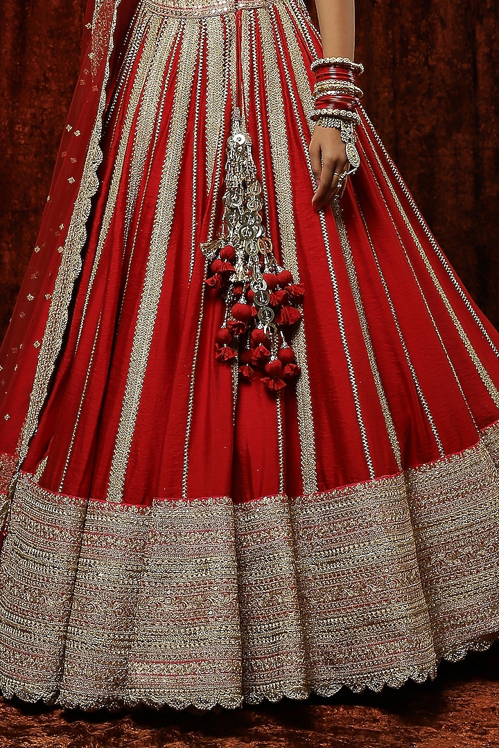 Red Silk Chanderi Embroidered Bridal Lehenga Set by Shikhar Sharma at Pernia's Pop Up Shop
