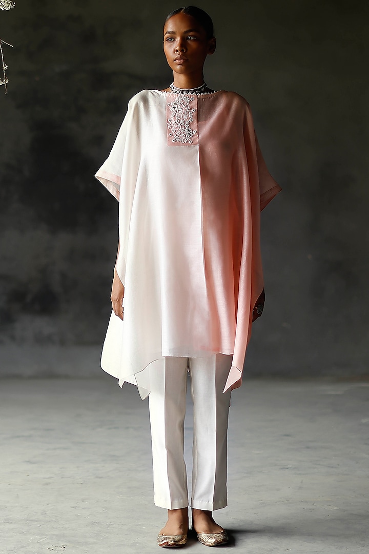 Pink & Ivory Embroidered Tunic Set by Shikha Mehta at Pernia's Pop Up Shop
