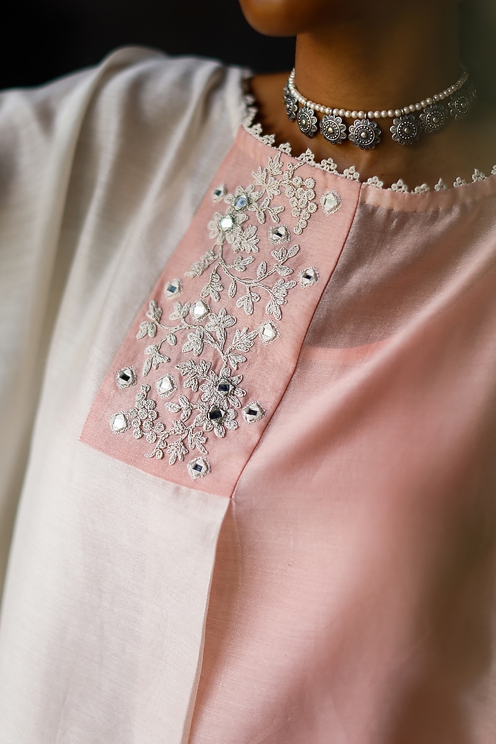 Pink & Ivory Embroidered Tunic Set by Shikha Mehta at Pernia's Pop Up Shop
