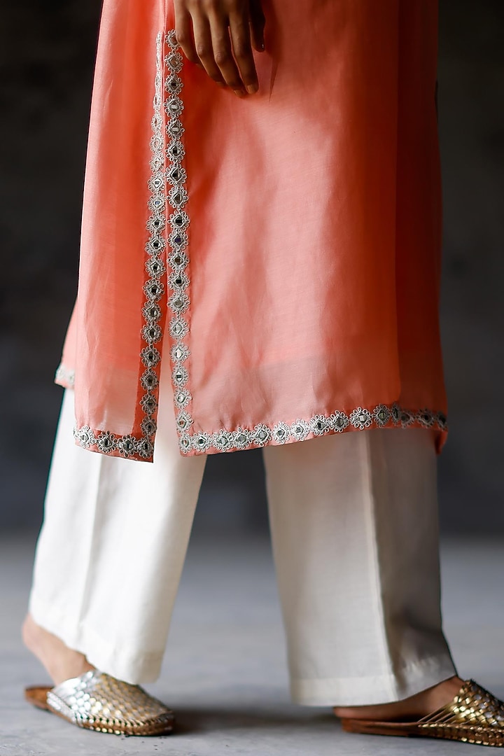 Coral & Ivory Ombre Embellished Kurta Set by Shikha Mehta at Pernia's Pop Up Shop