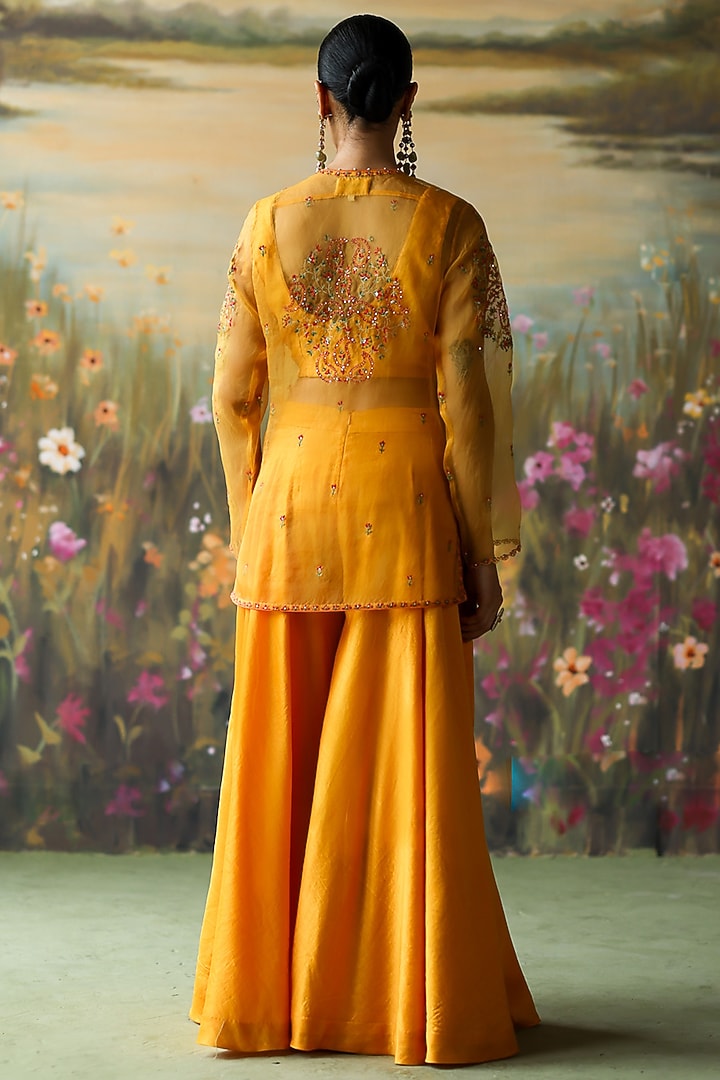 Turmeric Yellow Silk Organza Wedding Sharara Set by Shikha Mehta at Pernia's Pop Up Shop