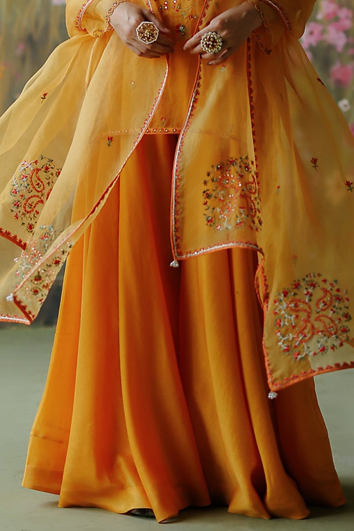 Turmeric Yellow Silk Organza Wedding Sharara Set by Shikha Mehta at Pernia's Pop Up Shop