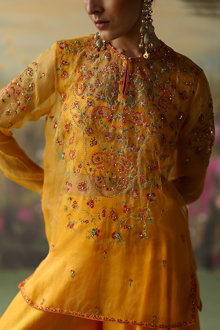 Turmeric Yellow Silk Organza Wedding Sharara Set by Shikha Mehta at Pernia's Pop Up Shop