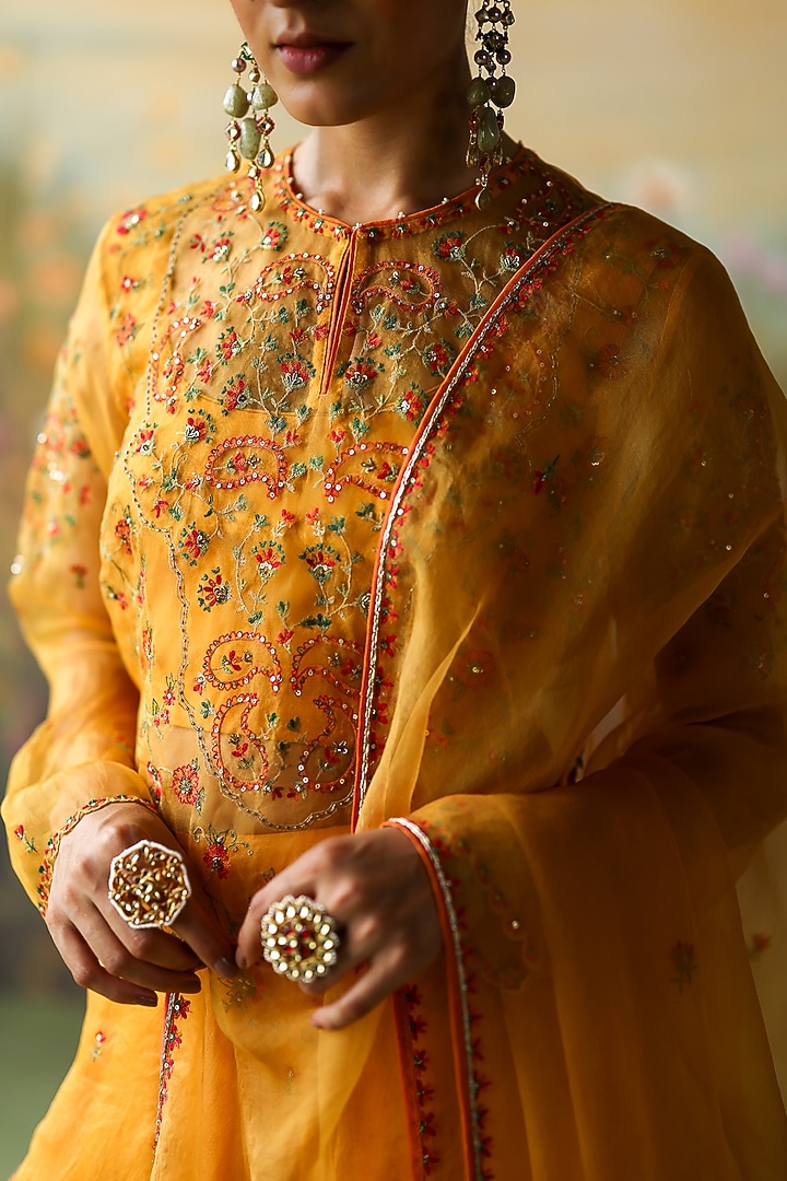 Turmeric Yellow Silk Organza Wedding Sharara Set by Shikha Mehta at Pernia's Pop Up Shop