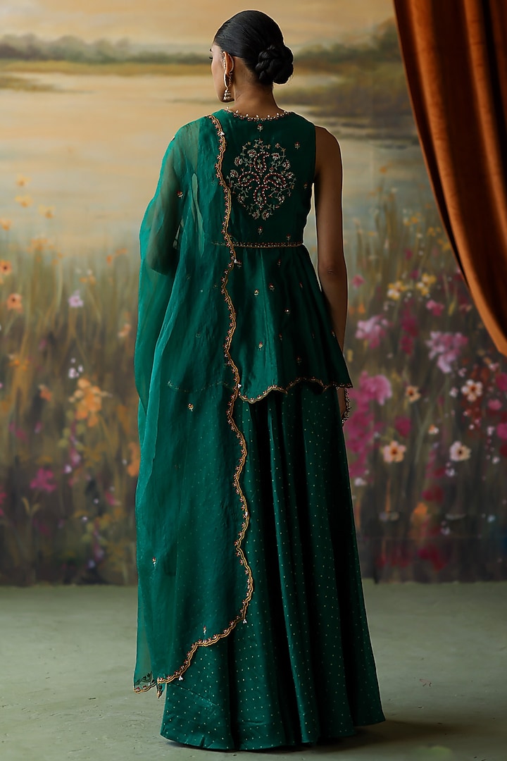 Emerald Green Silk Chanderi Wedding Sharara Set by Shikha Mehta at Pernia's Pop Up Shop
