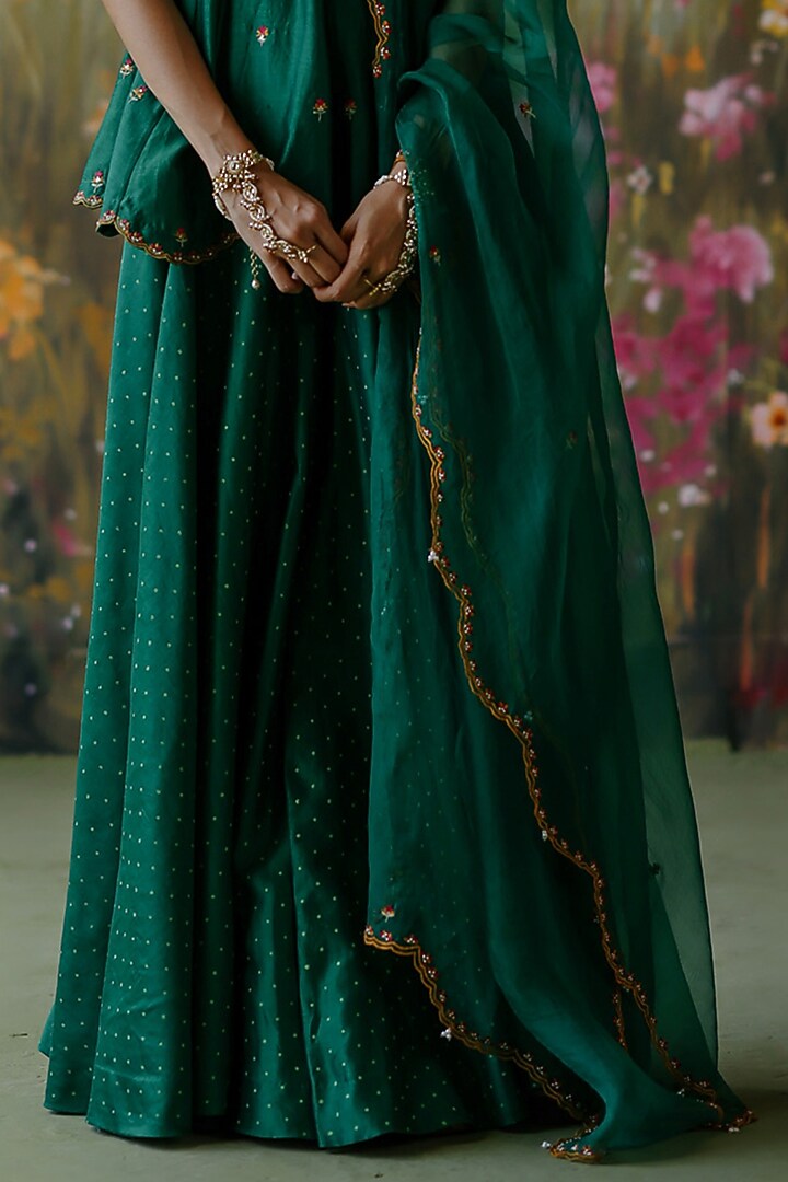 Emerald Green Silk Chanderi Wedding Sharara Set by Shikha Mehta at Pernia's Pop Up Shop