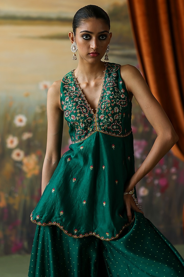 Emerald Green Silk Chanderi Wedding Sharara Set by Shikha Mehta at Pernia's Pop Up Shop 2026 Emerald Green Silk Chanderi Wedding Sharara Set by Shikha Mehta at Pernia's Pop Up Shop 2026