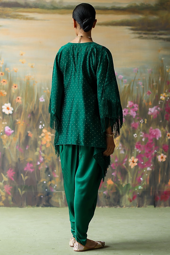 Emerald Green Silk Chanderi Thread Hand Embroidered Tunic Set by Shikha Mehta at Pernia's Pop Up Shop