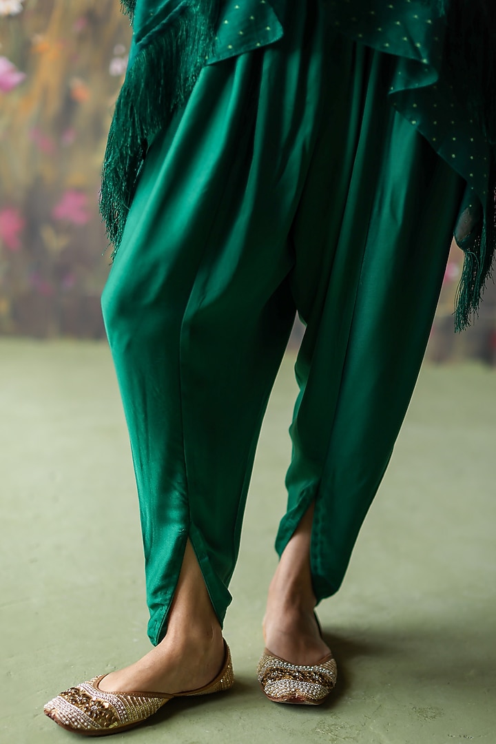 Emerald Green Silk Chanderi Thread Hand Embroidered Tunic Set by Shikha Mehta at Pernia's Pop Up Shop