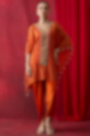 Orange Silk Chanderi Block Printed & Embroidered Co-Ord Set by Shikha Mehta at Pernia's Pop Up Shop