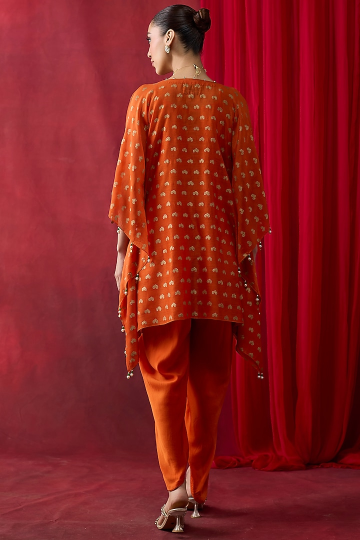 Orange Silk Chanderi Block Printed & Embroidered Co-Ord Set by Shikha Mehta at Pernia's Pop Up Shop