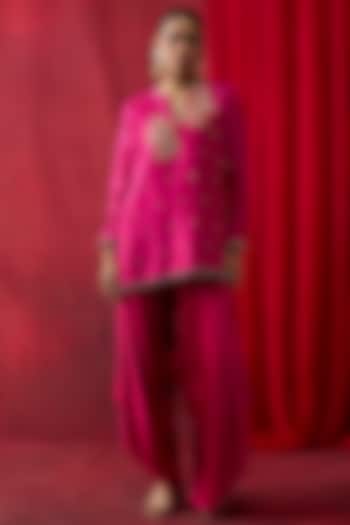 Pink Silk Chanderi Thread Hand Embroidered Co-Ord Set by Shikha Mehta at Pernia's Pop Up Shop