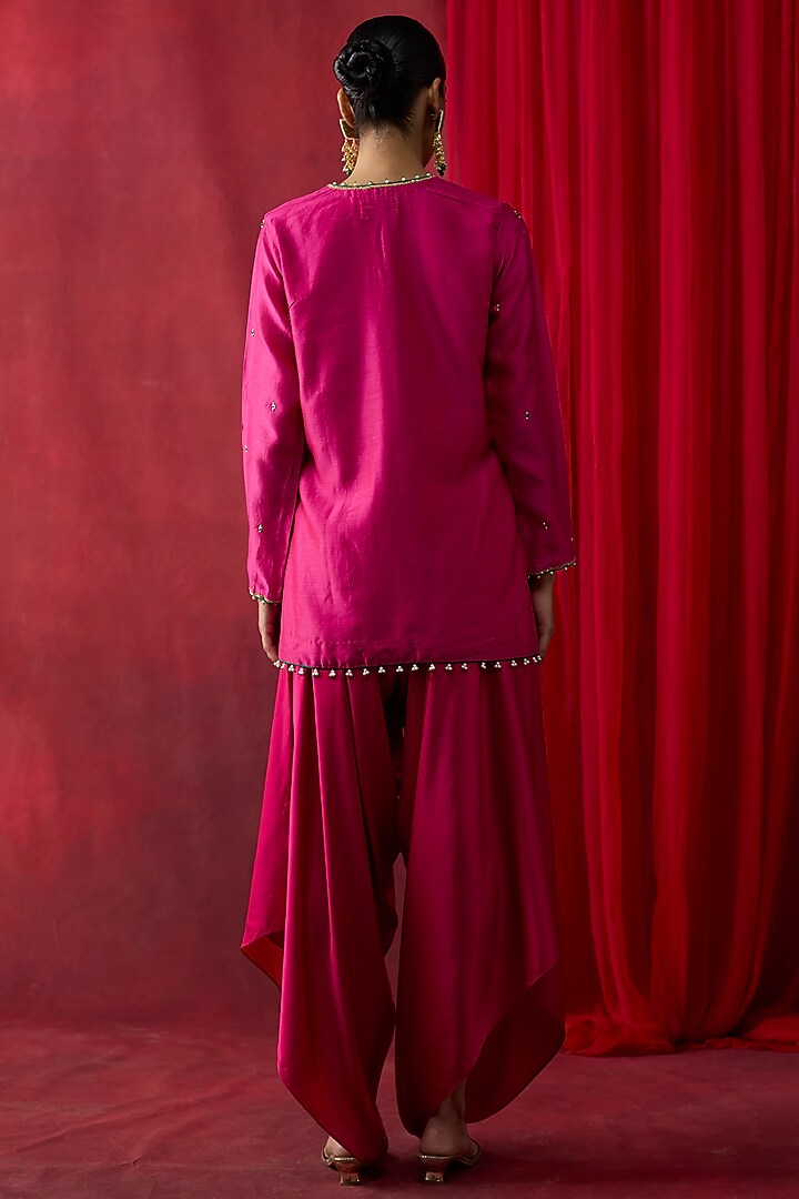 Pink Silk Chanderi Thread Hand Embroidered Co-Ord Set by Shikha Mehta at Pernia's Pop Up Shop