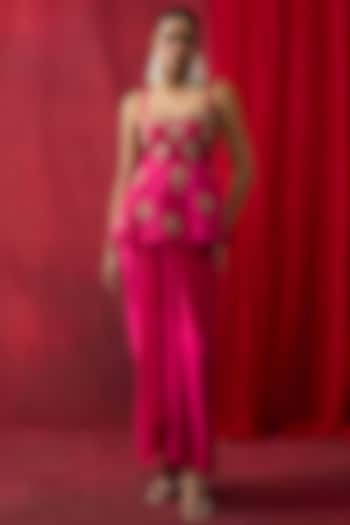 Pink Silk Satin Draped Skirt Set by Shikha Mehta at Pernia's Pop Up Shop