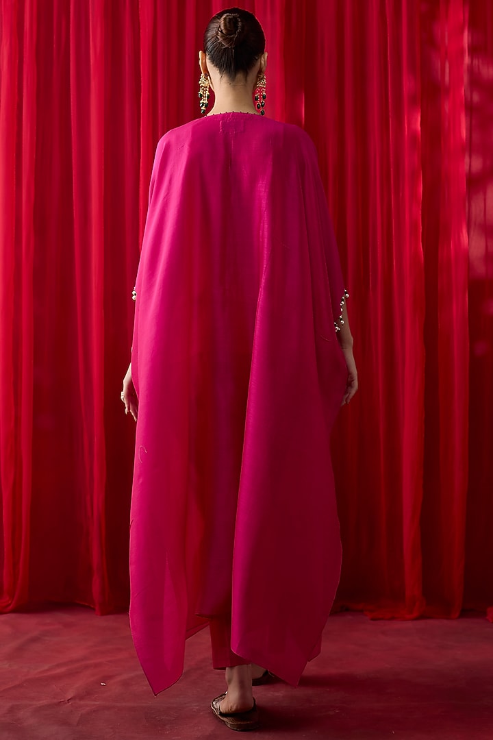 Pink Silk Chanderi Gota Hand Embroidered Kaftan Set by Shikha Mehta at Pernia's Pop Up Shop