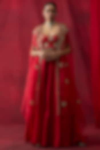 Red Silk Chanderi Wedding Sharara Set by Shikha Mehta at Pernia's Pop Up Shop