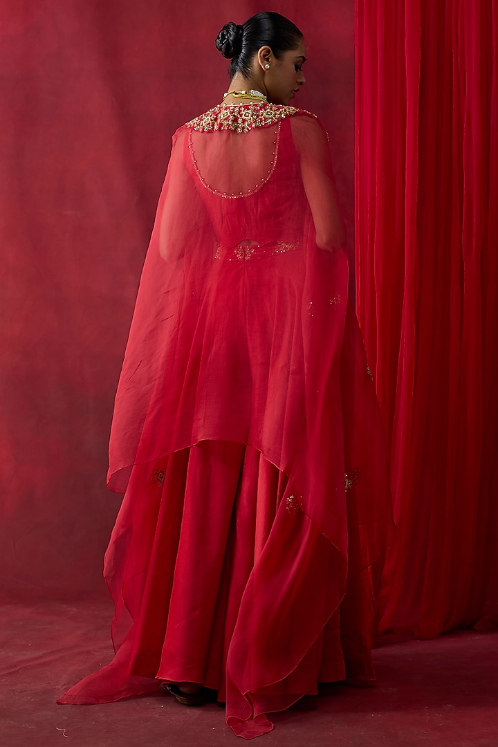 Red Silk Chanderi Wedding Sharara Set by Shikha Mehta at Pernia's Pop Up Shop
