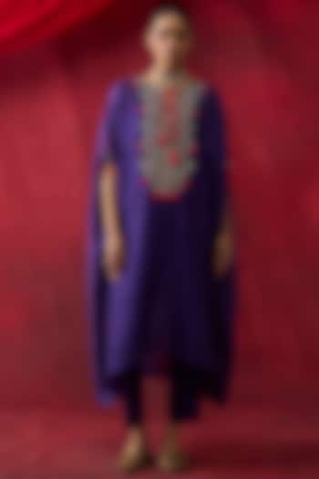 Purple Silk Chanderi Gota Hand Embroidered Kaftan Set by Shikha Mehta at Pernia's Pop Up Shop