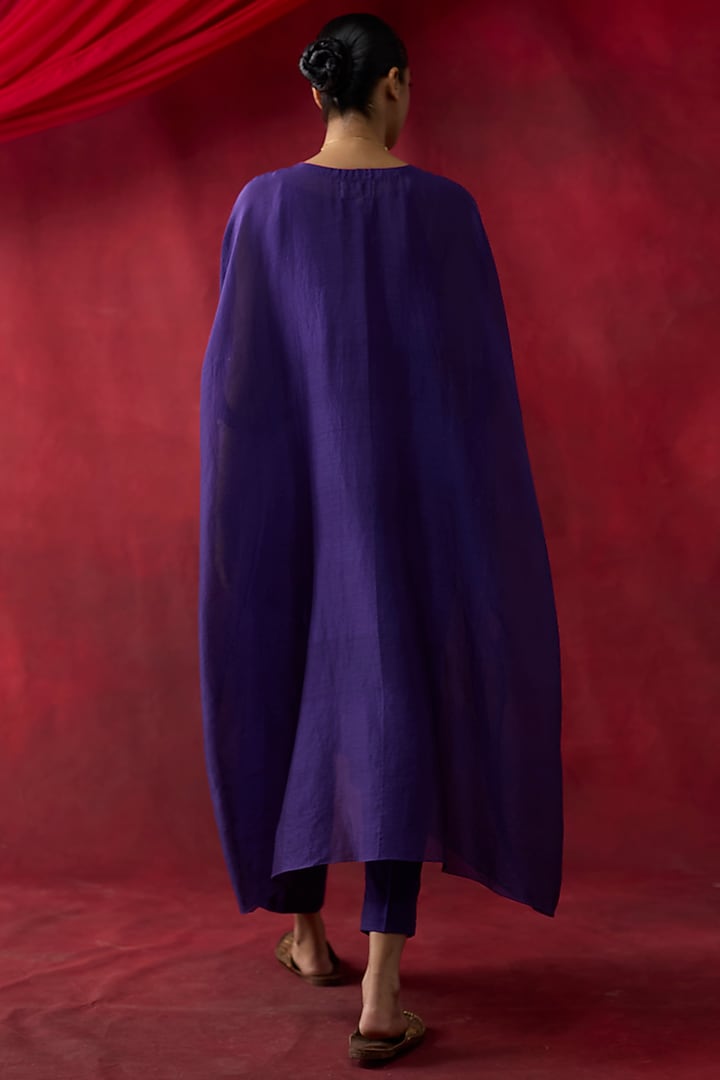 Purple Silk Chanderi Gota Hand Embroidered Kaftan Set by Shikha Mehta at Pernia's Pop Up Shop