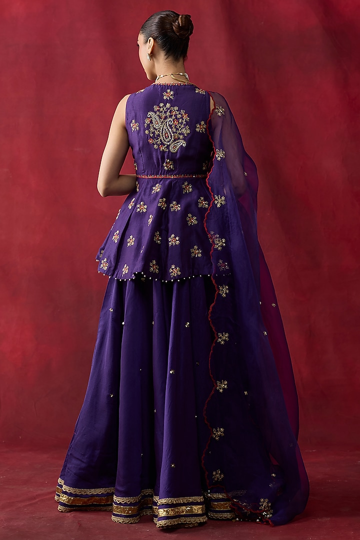 Purple Silk Chanderi Hand Embroidered Wedding Sharara Set by Shikha Mehta at Pernia's Pop Up Shop