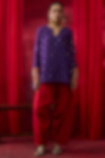 Purple Silk Chanderi Hand Embroidered Co-Ord Set by Shikha Mehta at Pernia's Pop Up Shop