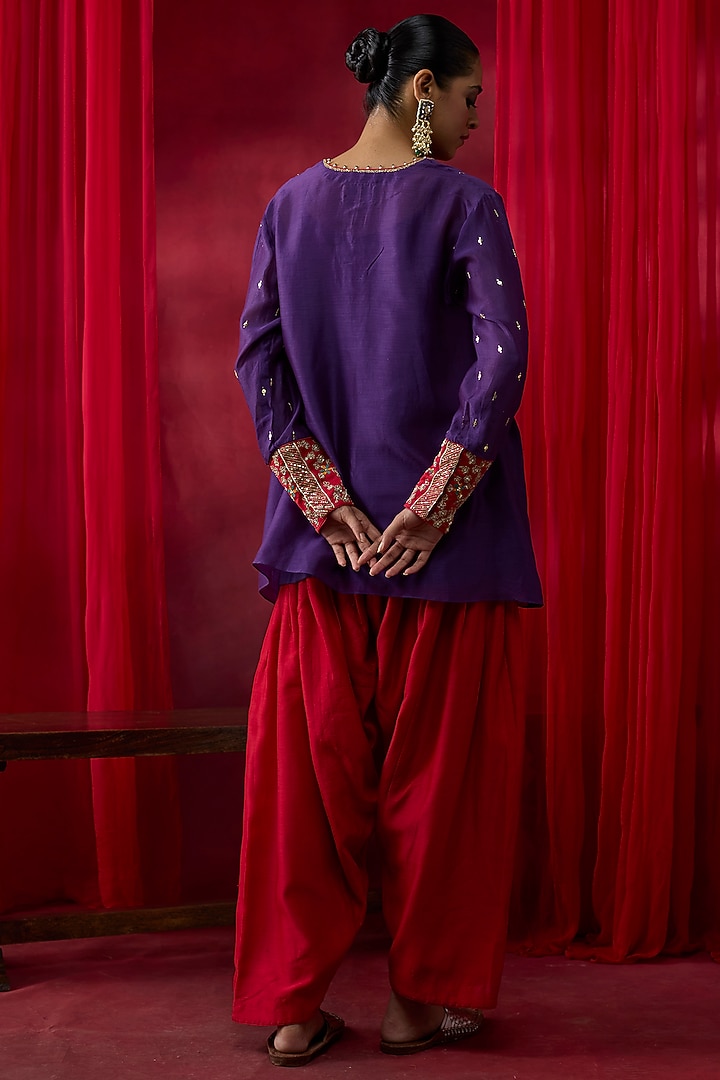 Purple Silk Chanderi Hand Embroidered Co-Ord Set by Shikha Mehta at Pernia's Pop Up Shop
