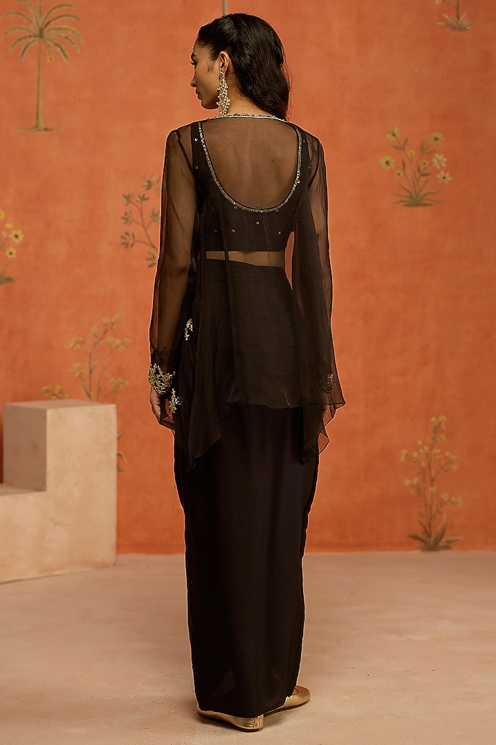Black Silk Satin Skirt Set by Shikha Mehta at Pernia's Pop Up Shop
